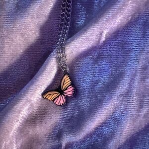 Orange & pink butterfly necklace